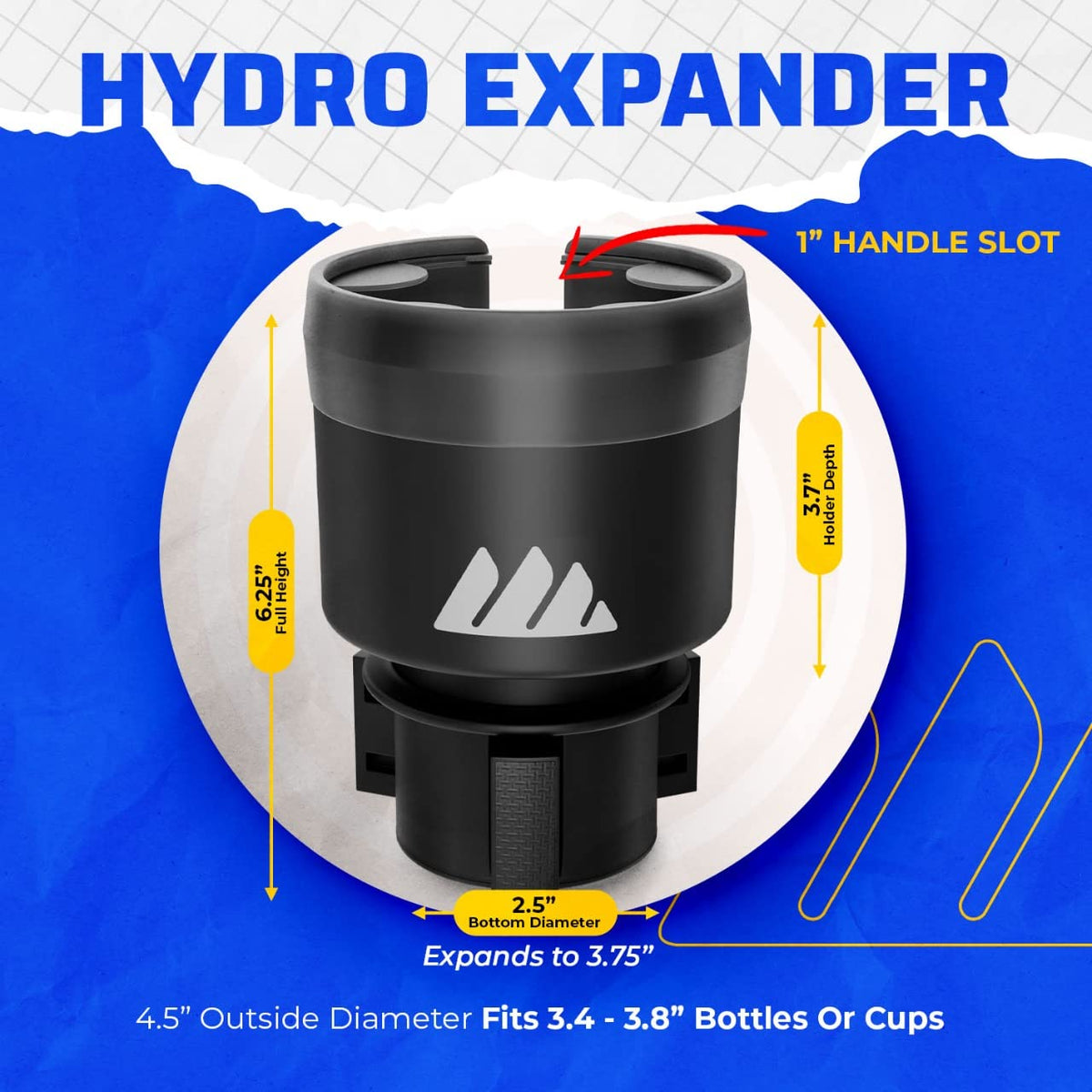 Car Cup Holder Expander for Hydro Flask & Large Water Bottles (Black)