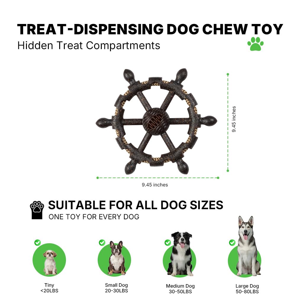 Dog Toys for Aggressive Chewers (Captain’s Wheel - Black)
