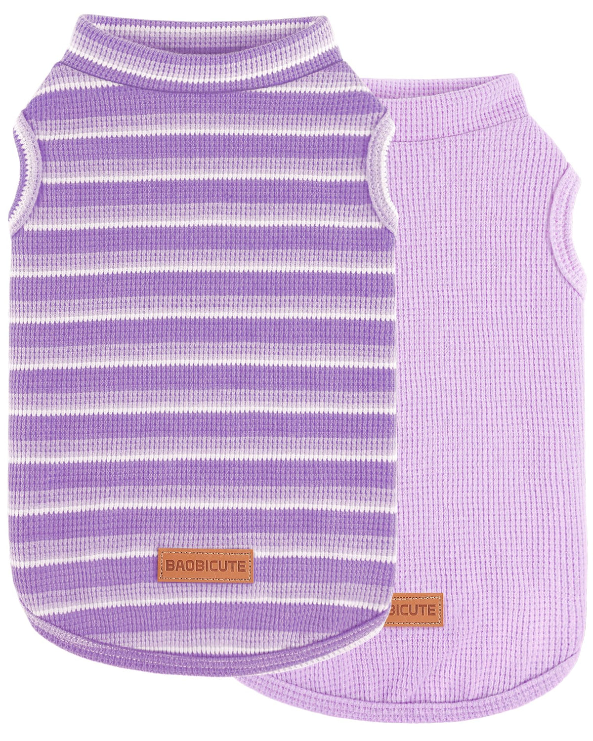 2Pack Dog Shirts Lightweight Waffle Dog Shirt for Small Dogs Sleeveless Dog Shirt for Small Medium Boy Girl Dogs Cozy & Breathable Pet Vest (S(Back: 11.8", Chest: 15.7", 5.5-8.8lbs) / Striped+Deep Purple)