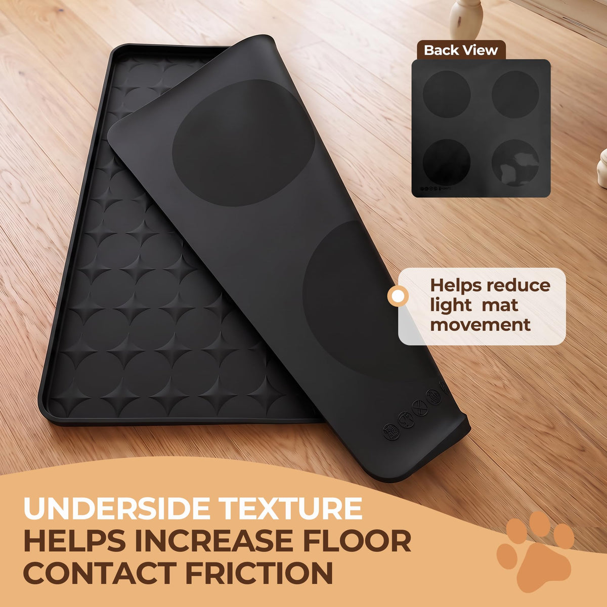 16 x 16 in Small Silicone Pet Food Mat for Dog & Cat Bowls Black (Black / 16"L x 16"W)