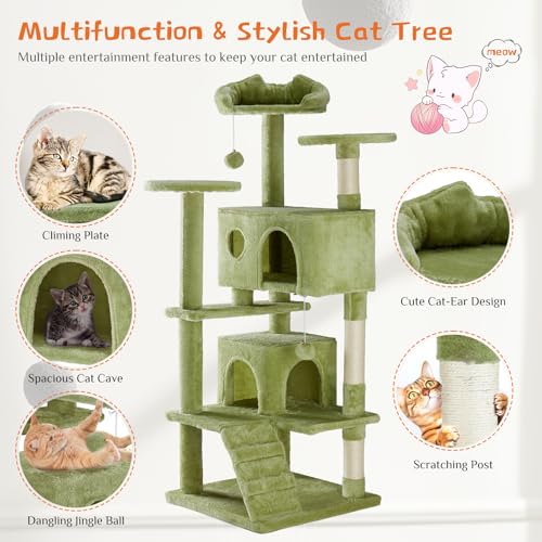 54 inch Cat Tree Tower with Scratching Posts (Green / 54 IN)