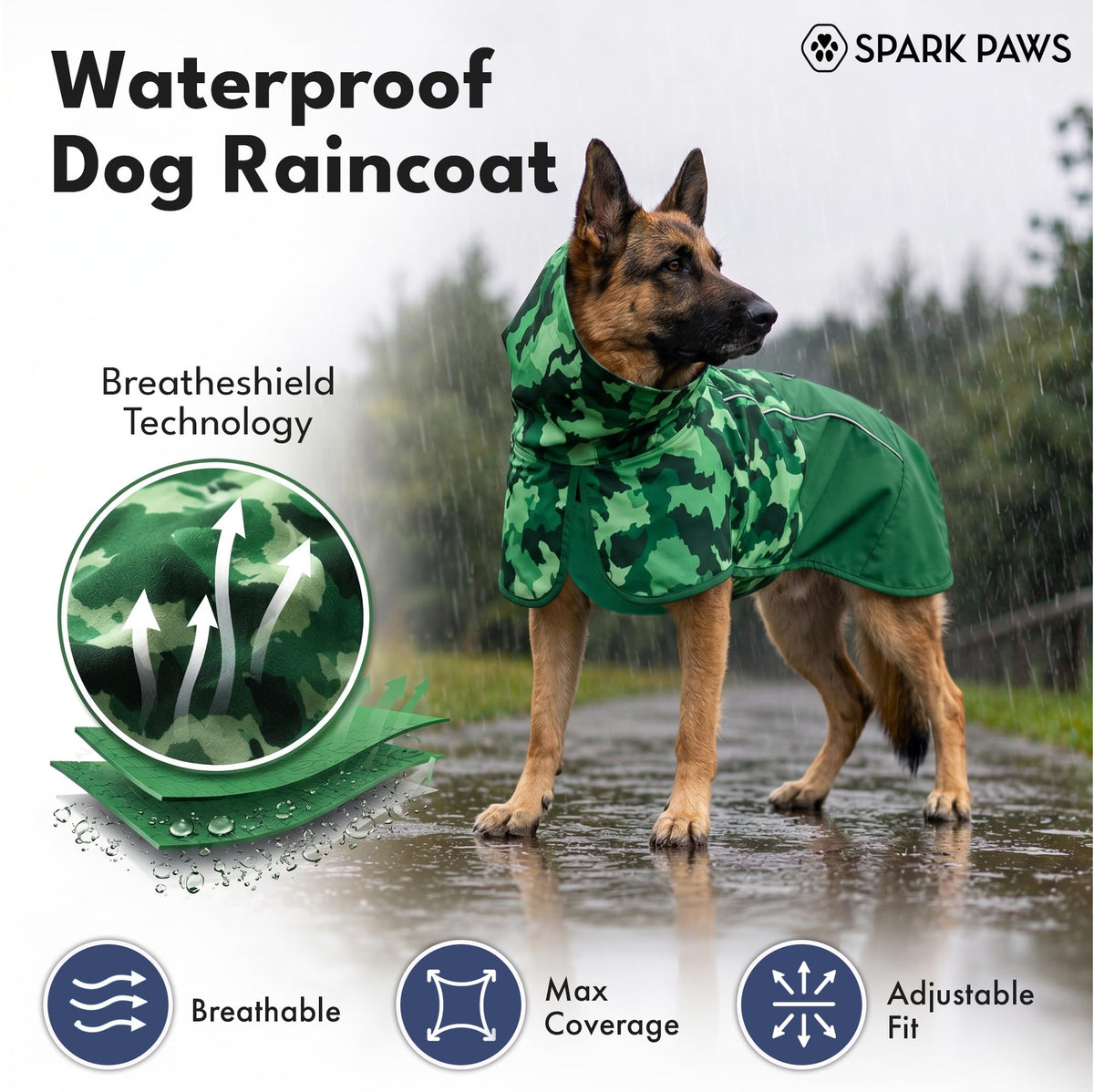 Dog Raincoat Waterproof Rain Jacket w (Camo Green / 4XL)