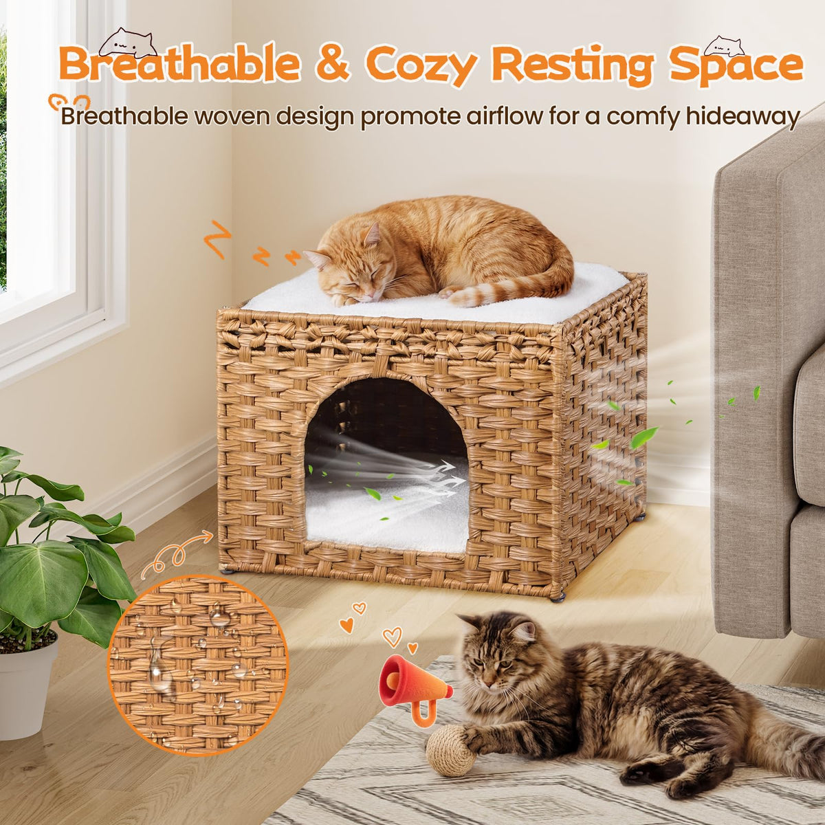 Handwoven Rattan Cat House (Natural)