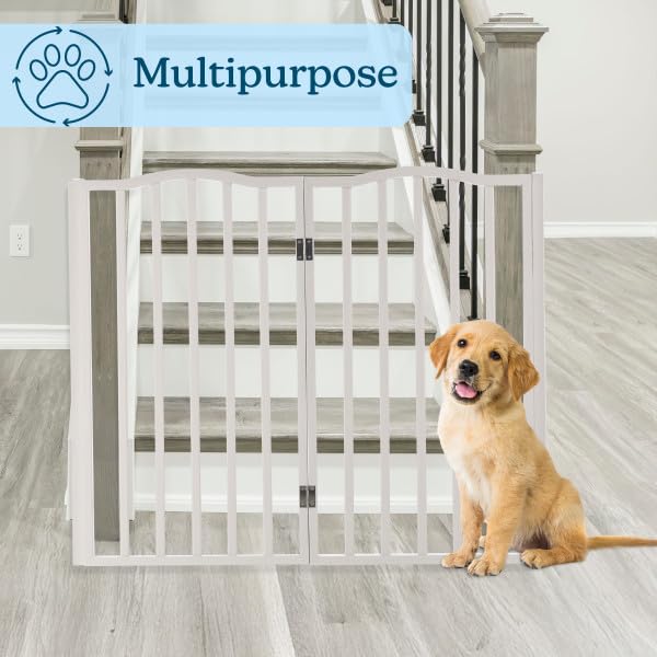 Pet Gate - 4-Panel Indoor Foldable Dog Fence for Stairs, Hallways, or Doorways - 72x32-Inch Wood Freestanding Dog Gates by PETMAKER (White) (White / 4 Panel)