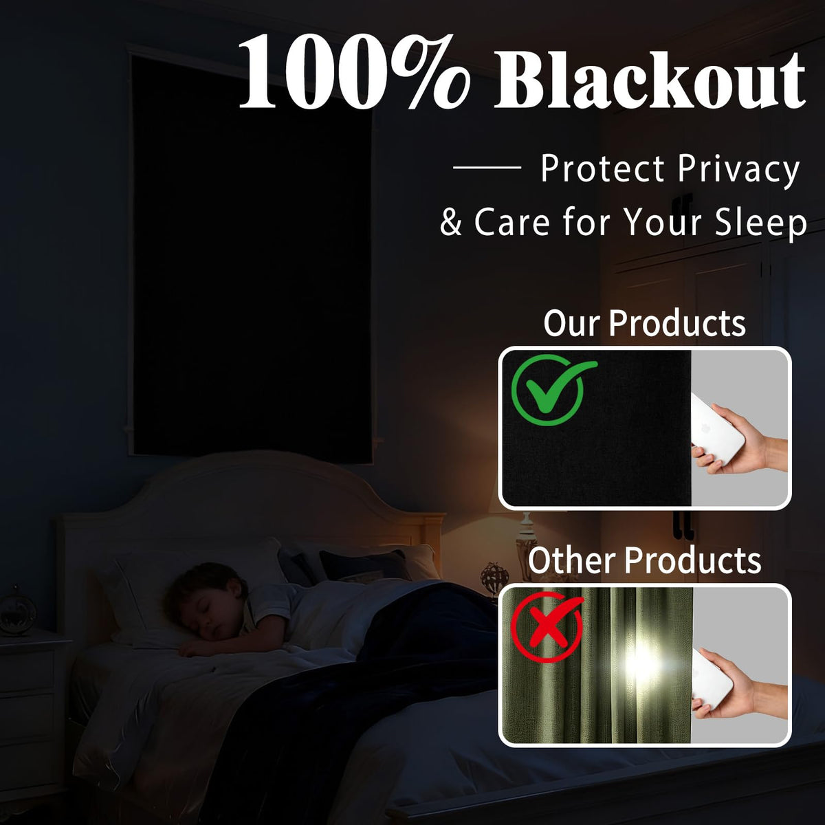 100% Blackout Self Adhesive Blackout Curtains (59"W x 72"L (Pack of 1) / Black)