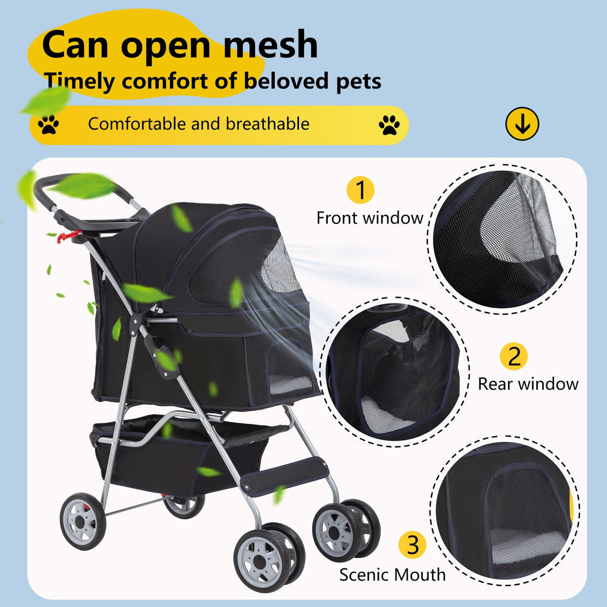 Pet Stroller 4 (Black / 4 Wheels)