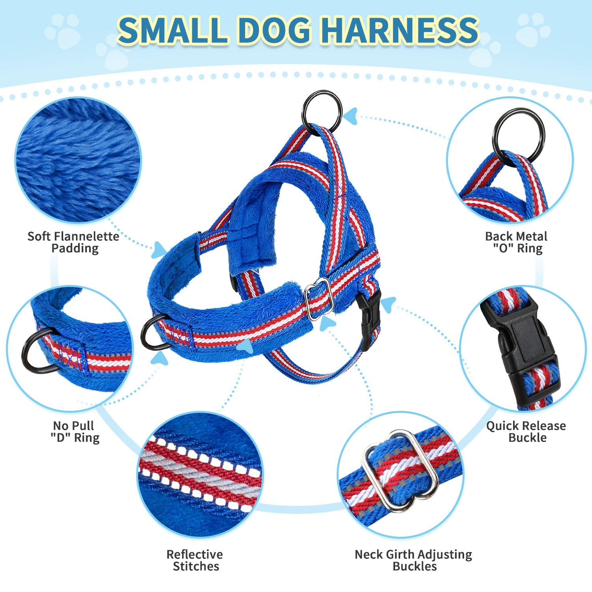 No Pull Small Dog Harness and Leash Set with Front Clip (Small / Dark Blue)