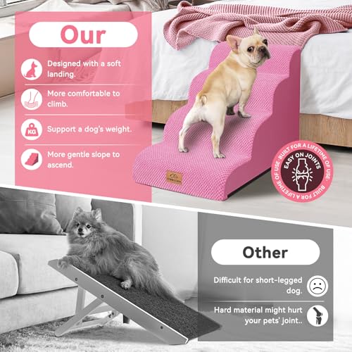 Dog Ramp and Stairs for Bed (Pink / 4)