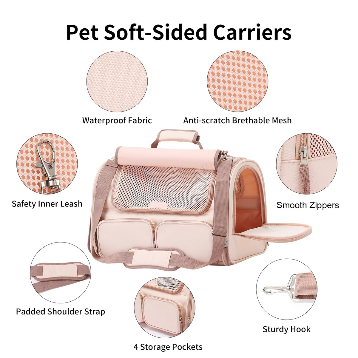 Cat Carrier Airline Approved Dog Carrier with Rollable Cover (Pink)