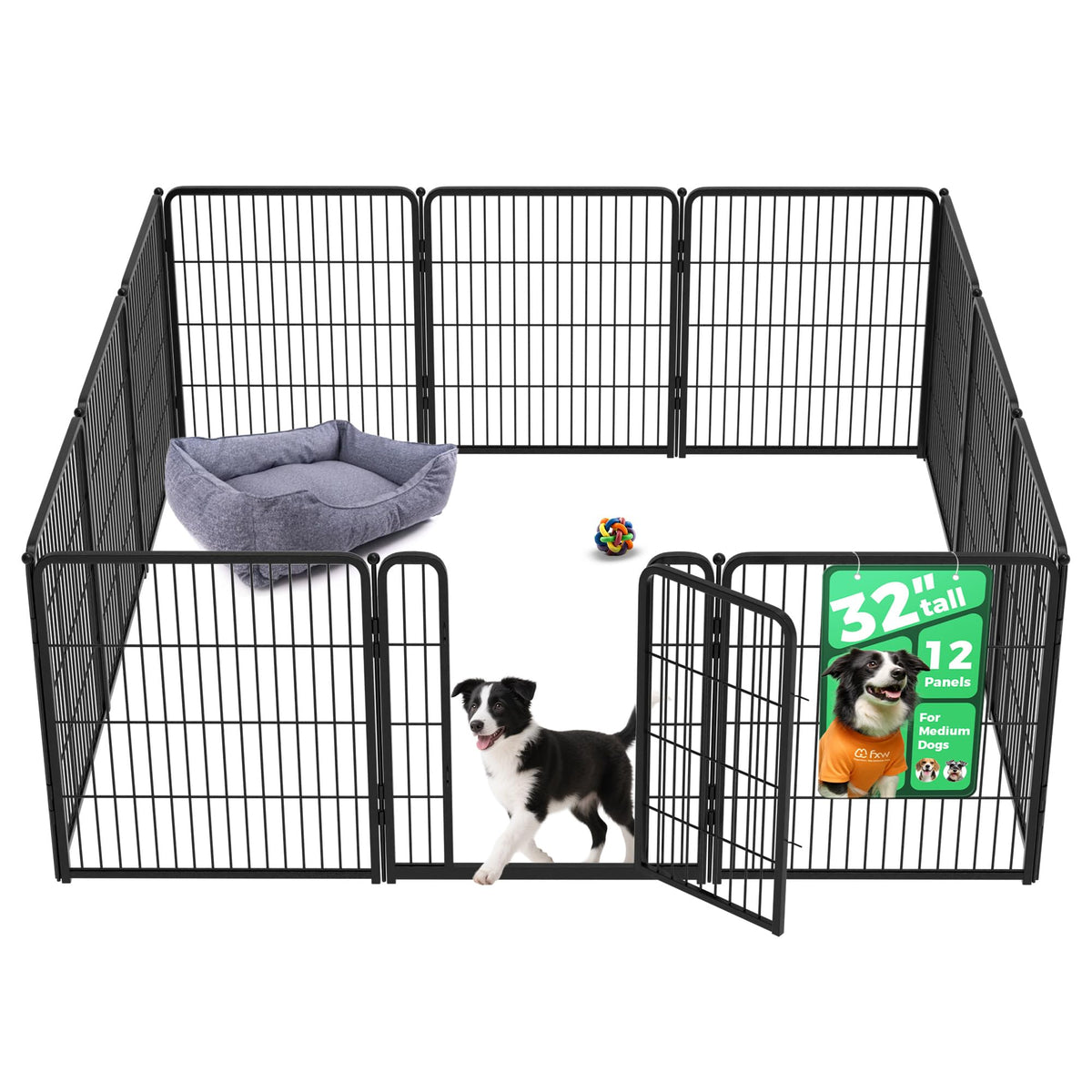 Homeplus Indoor Dog Playpen (Black / 32"H)