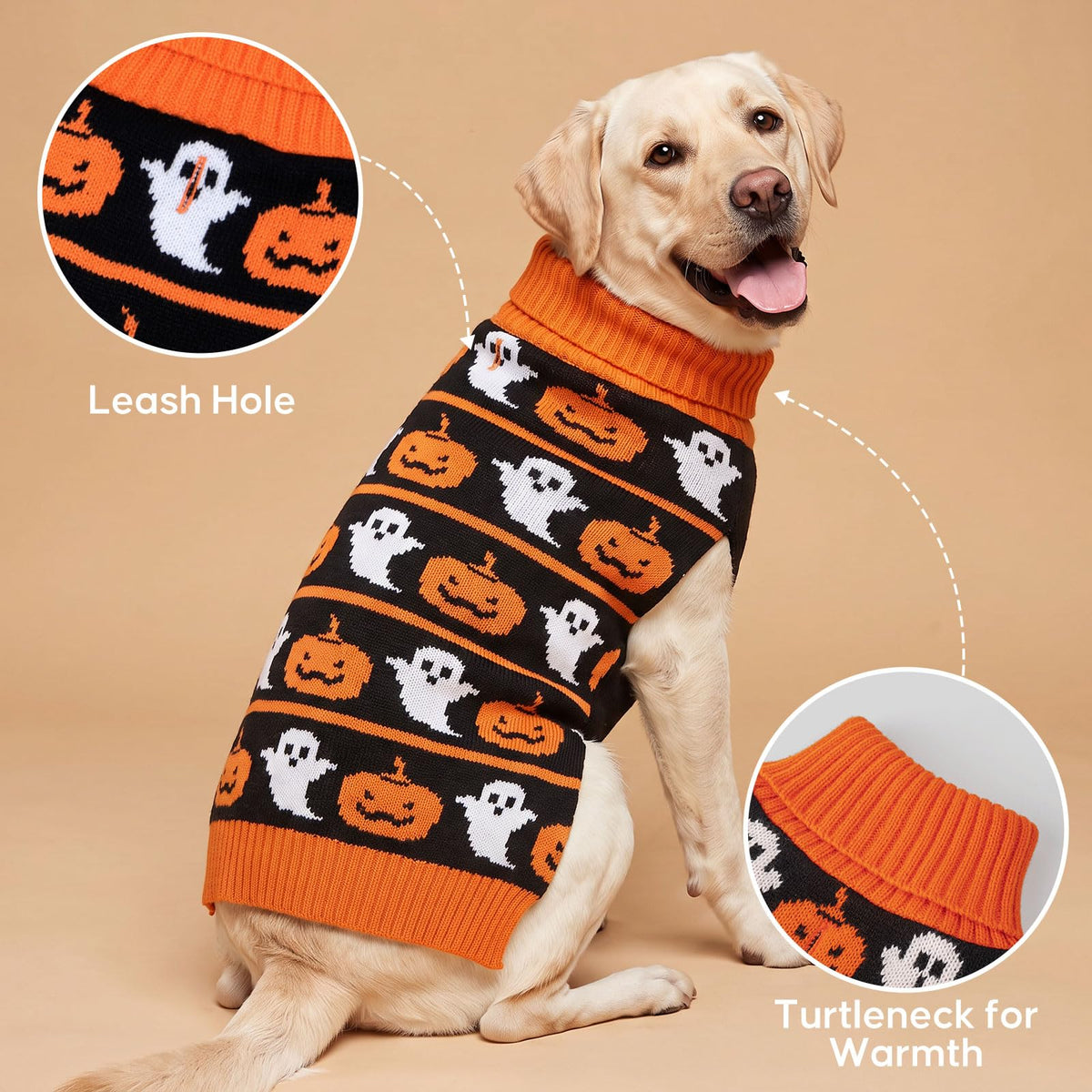 Dog Halloween Sweater for Large Dogs Knit Pet Outfit with Pumpkin (2XL (35-60lbs) / 01#Halloween pumpkin)