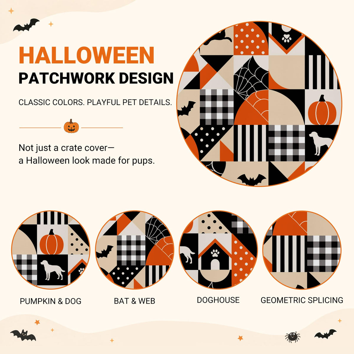 Halloween Pattern Dog Crate Cover (Orange Dog Grid / 42.0"L x 28.0"W x 30.0"H)