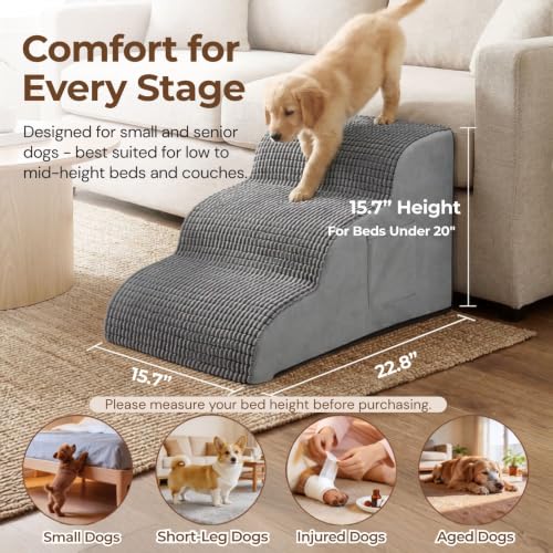 Dog Stairs for Small Dogs 15.7" H 3 (Grey / 15.7"W x 22.4"D x 15.7"H)
