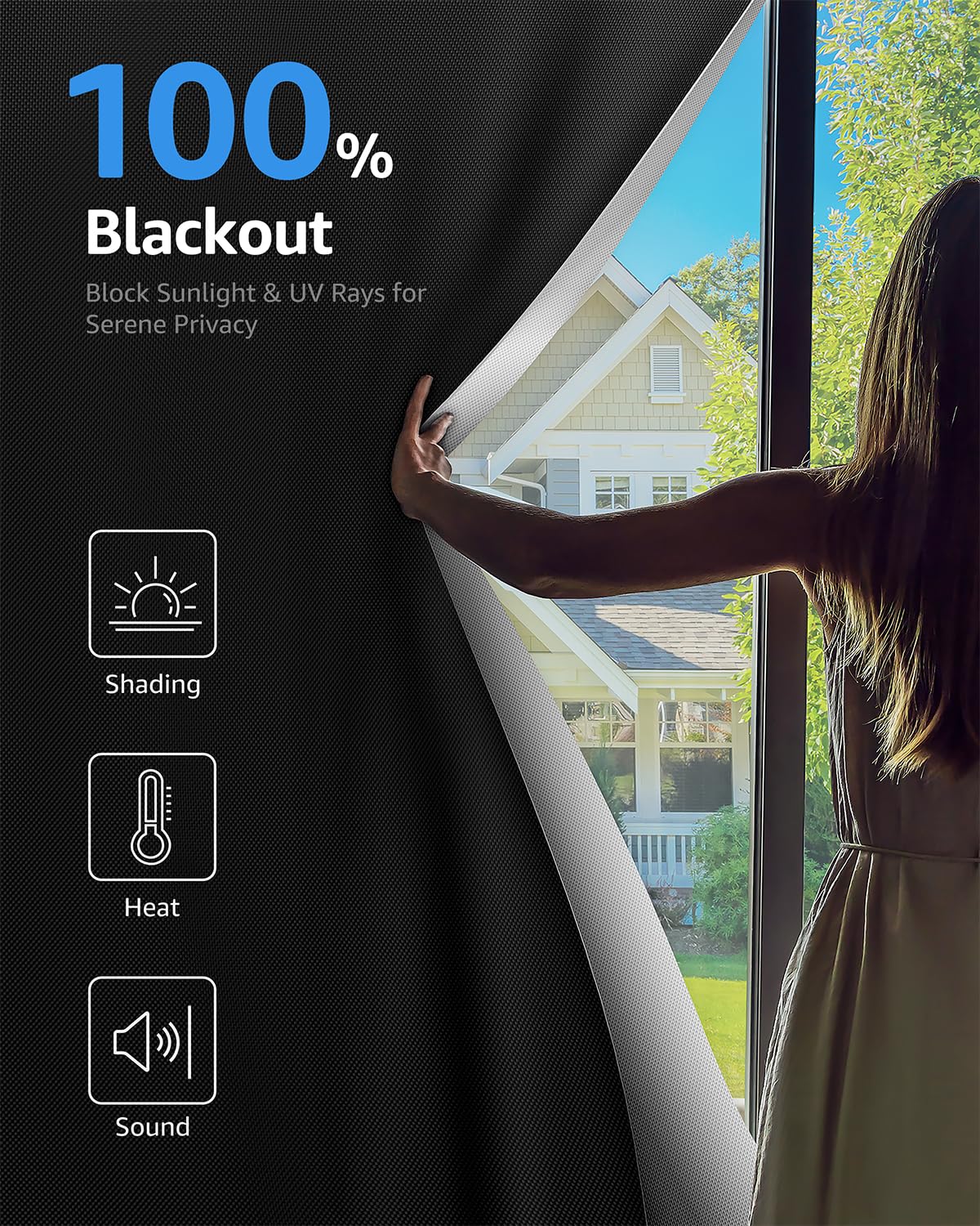 Blackout Curtains Portable 59”x68” No Drill Black Out Window Cover (Black / 59"W x 68"H)