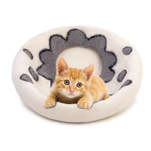 Premium Felt Cat Cave Bed (White Flower)