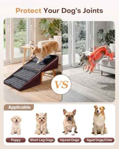 2 in 1 Foldable Ottoman Dog Ramp Faux Leather Dog Stairs (Oxblood Red / XL(17.13”H))