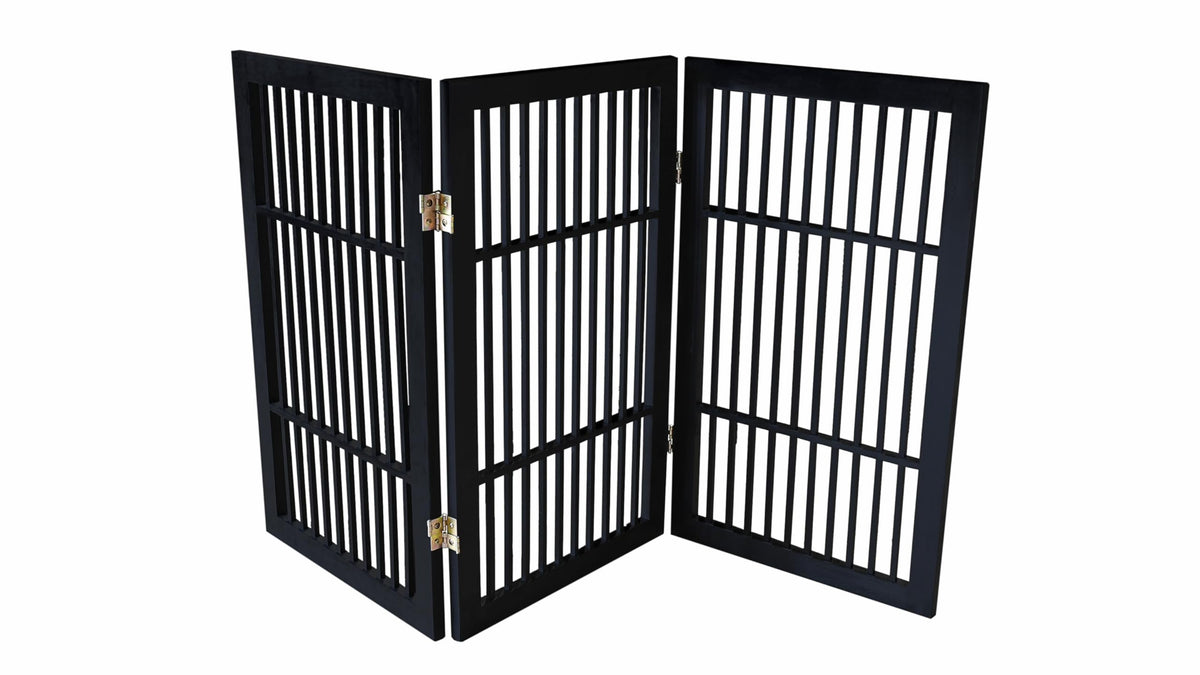 Pet Dog Gate Freestanding (3 Panel 30" Tall / Black Pet Gate)