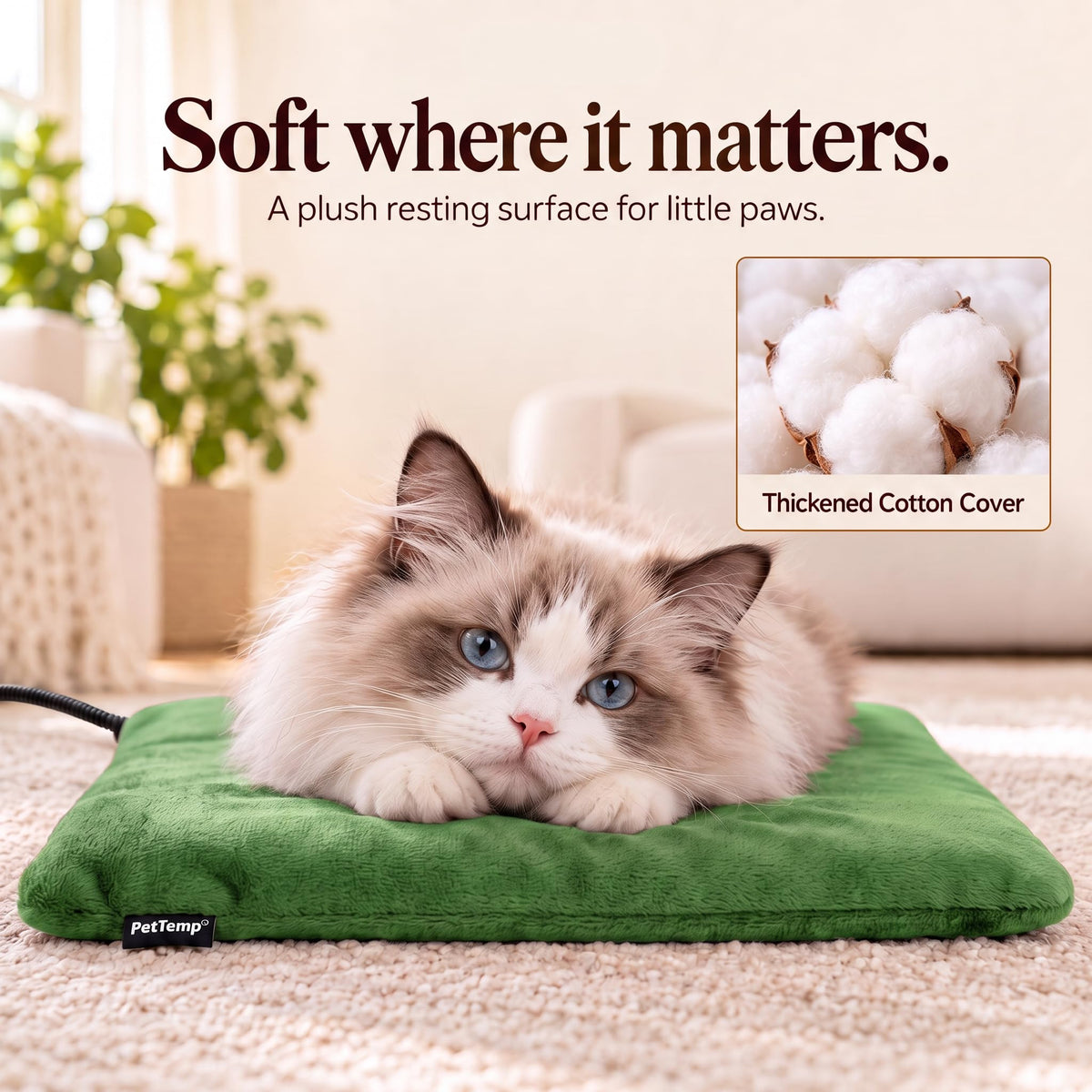 Cat Heating Pad (Grass Green / Small: 16" x 13" x 1.6")