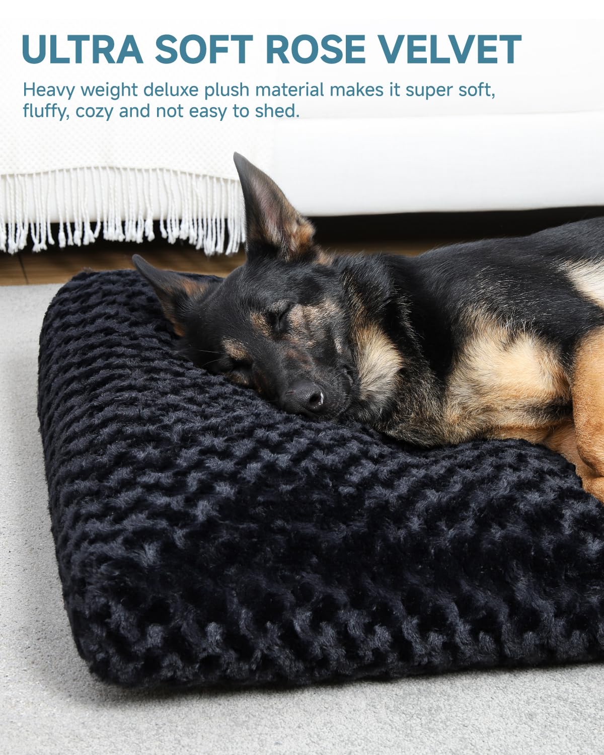 Washable Dog Bed Medium Size Dog Crate Bed Pet Mat 35"x23" Black (Black / 35.0"L x 23.0"W x 3.5"Th)