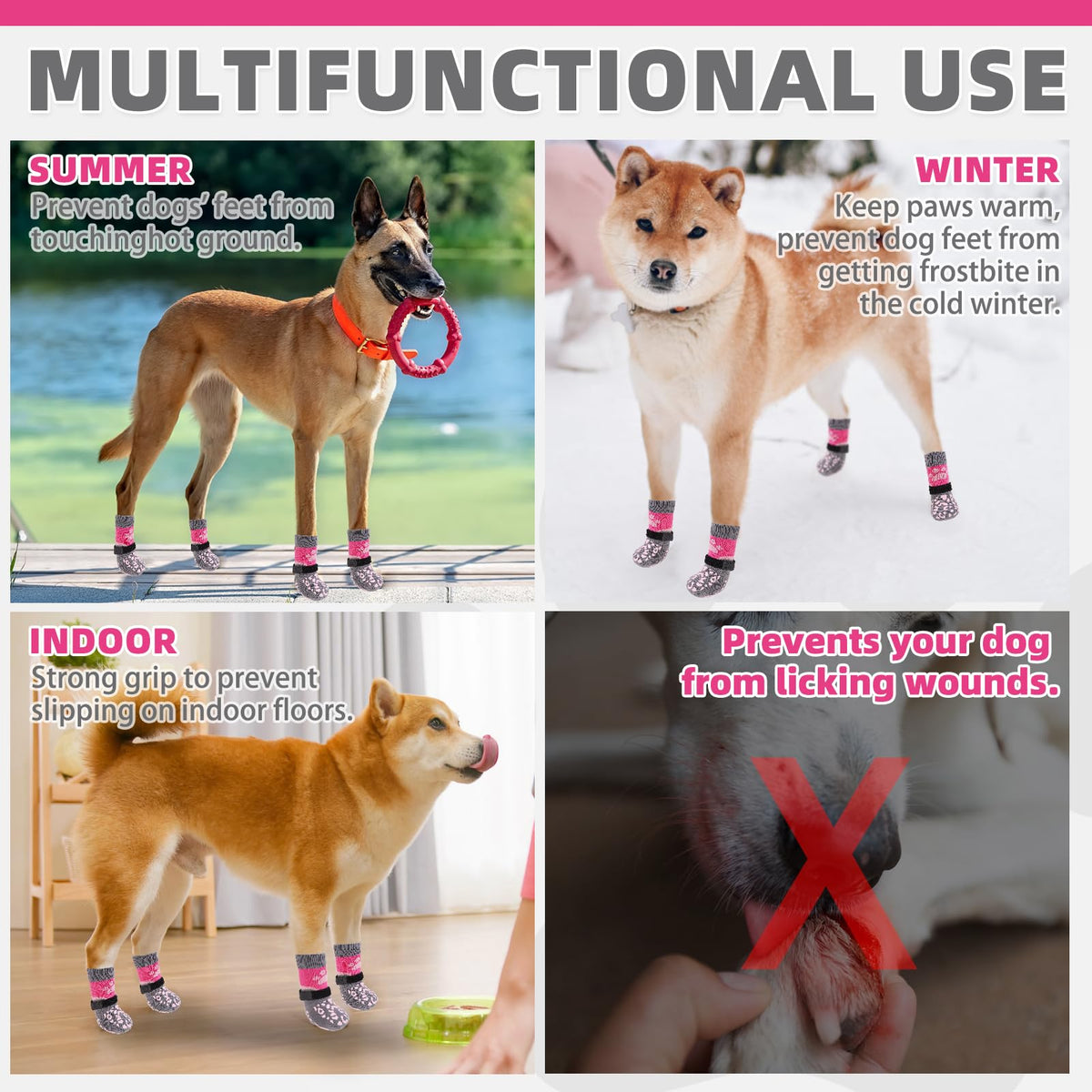 Dog Socks for Hot (Pink+Grey / Medium (4 Pack))