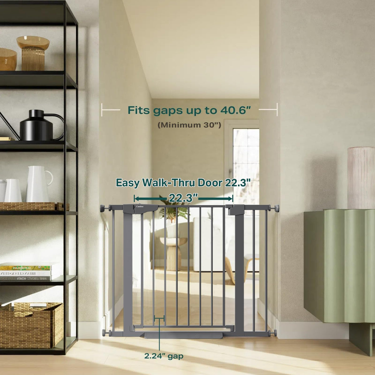 30 40.6 in Baby Gate for Stairs and Doorways (Cool Gray / 30-40.6"W x 30.5"H)