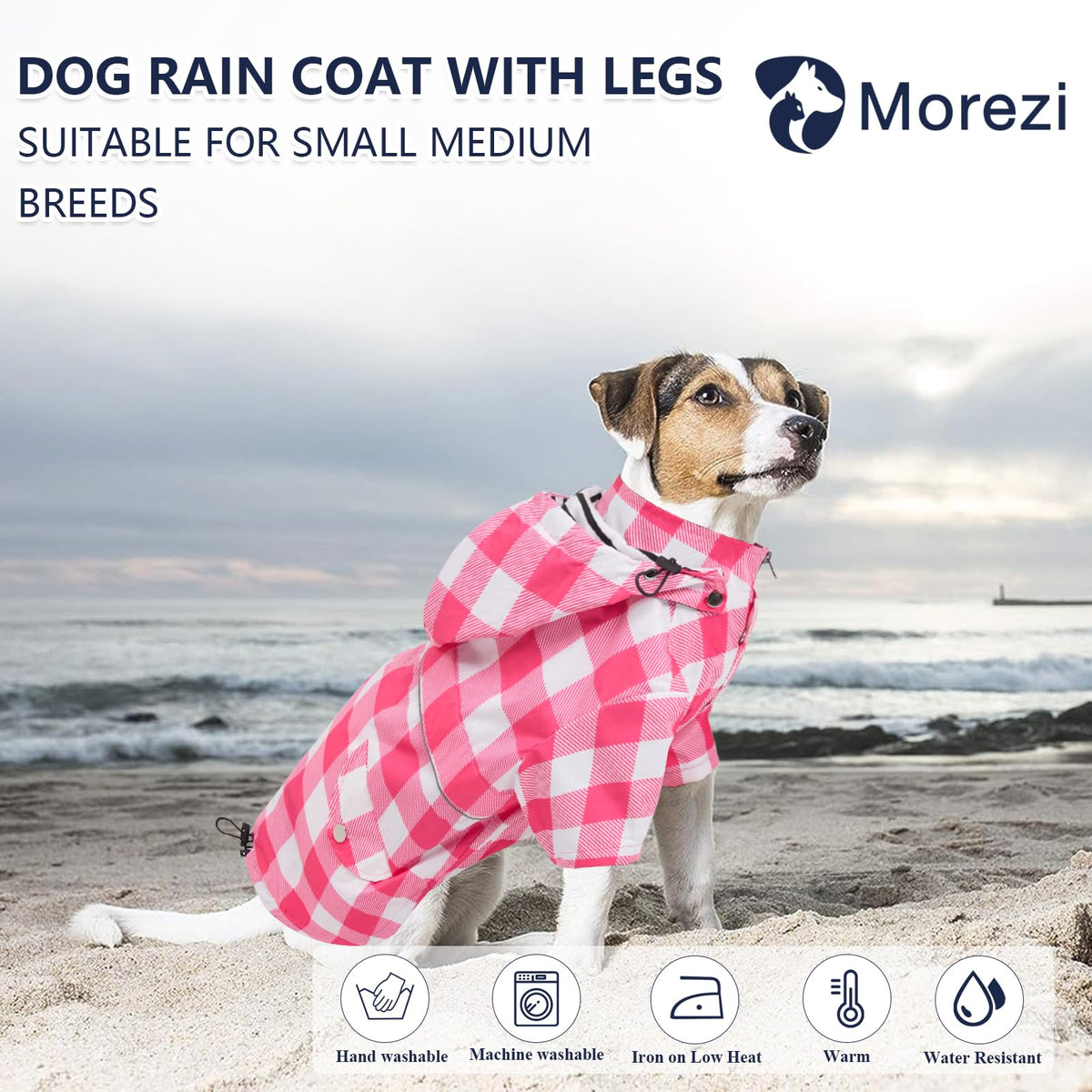 Dog rain Coat Waterproof Raincoat Puppy Jacket with Legs Buttons Zipper Hood Drawstring Fit for Yorkie Terrier Schnauzer Poodle Border Collie Labrador Golden Retriever 8lbs to 80lbs Pink XL (X-Large / Pink Plaid)