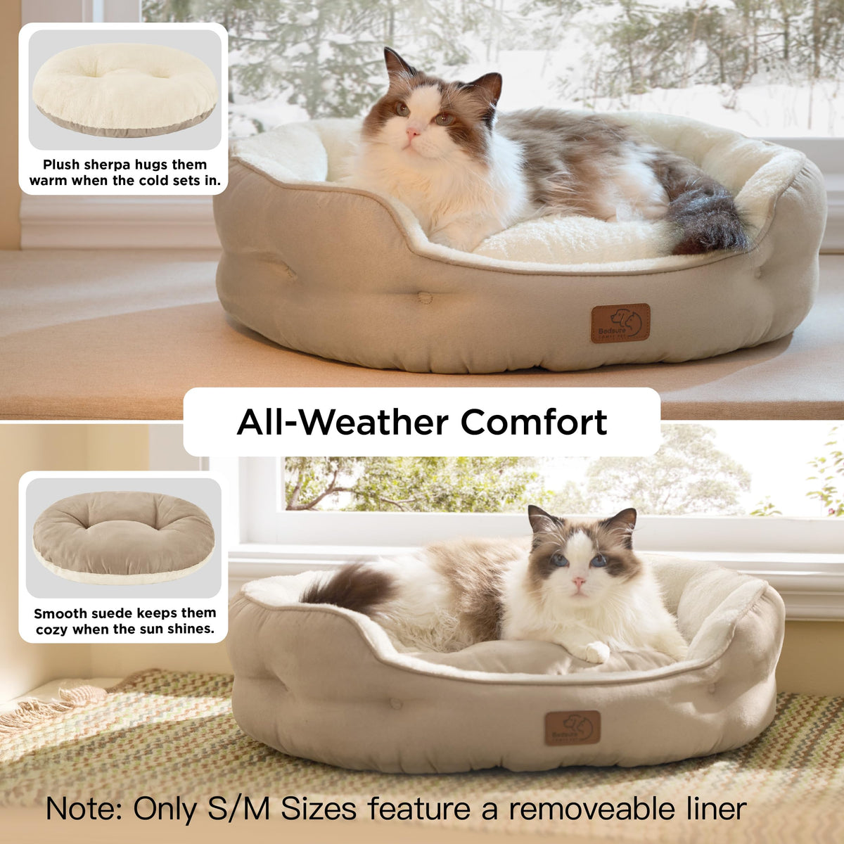 Small Dog Bed Washable (20"L x 19"W x 6"Th / Camel)