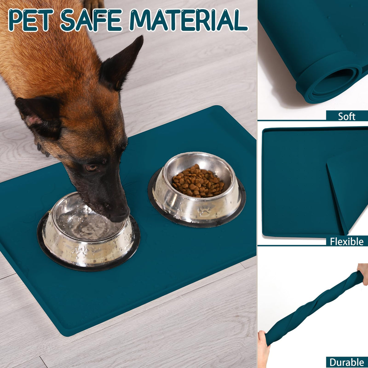 Silicone Cat & Dog Food Mat for Floors Waterproof (Navy / 22"L x 14"W)