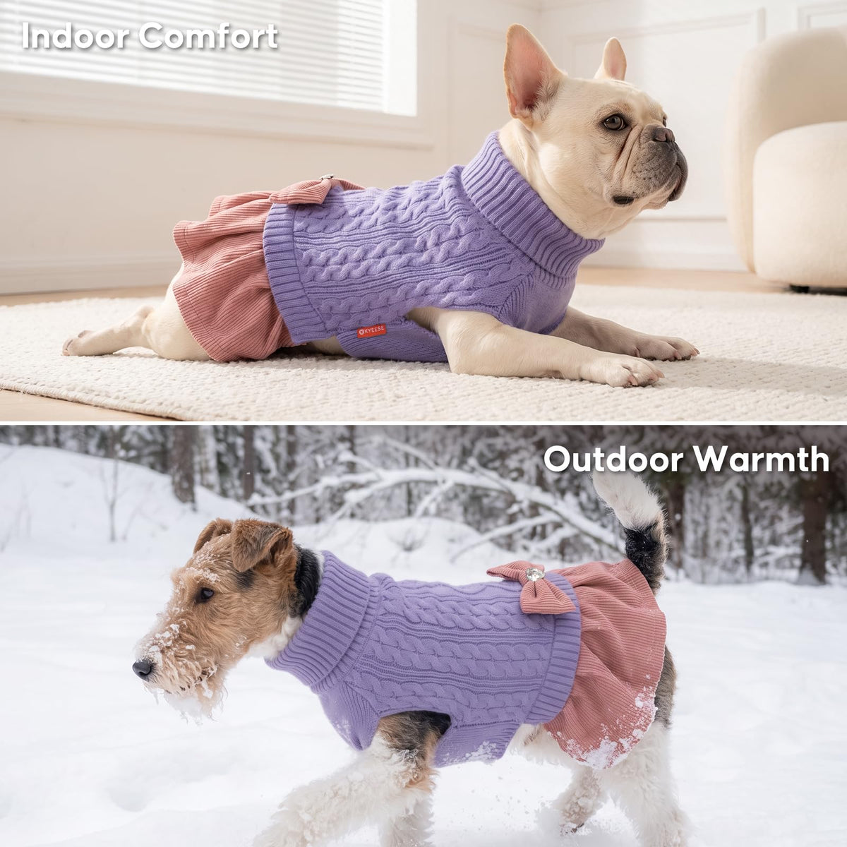 Dog Sweater Dress for Large Dogs Turtleneck Thick Knit Pullover (3XL (70-95lbs) / Light Purple)