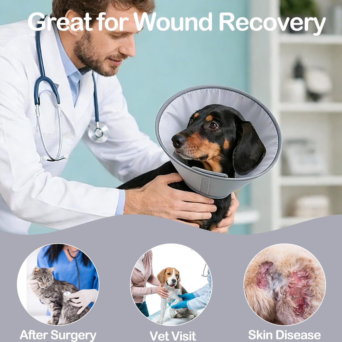 Dog Cone Collar Adjustable After Surgery (Gray / (Neck:8"-10"))