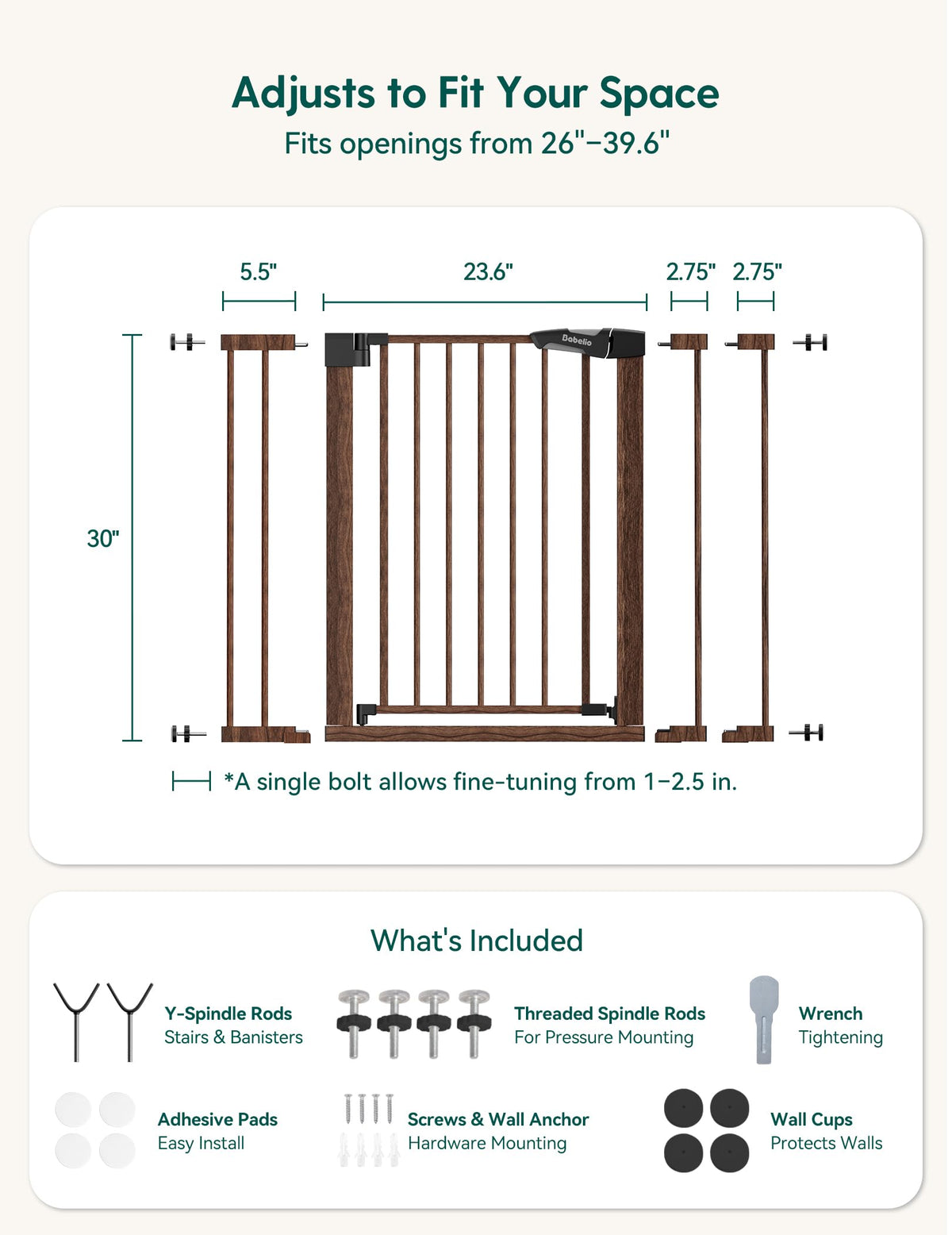 26 40 in Pressure Mounted Baby Gate for Stairs (Black Wood Pattern / 30"Tall 26"-40" Wide)
