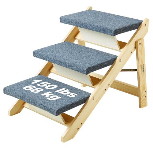 SKYSHALO Wooden Pet Steps (Natural / 3-Step Foldable)