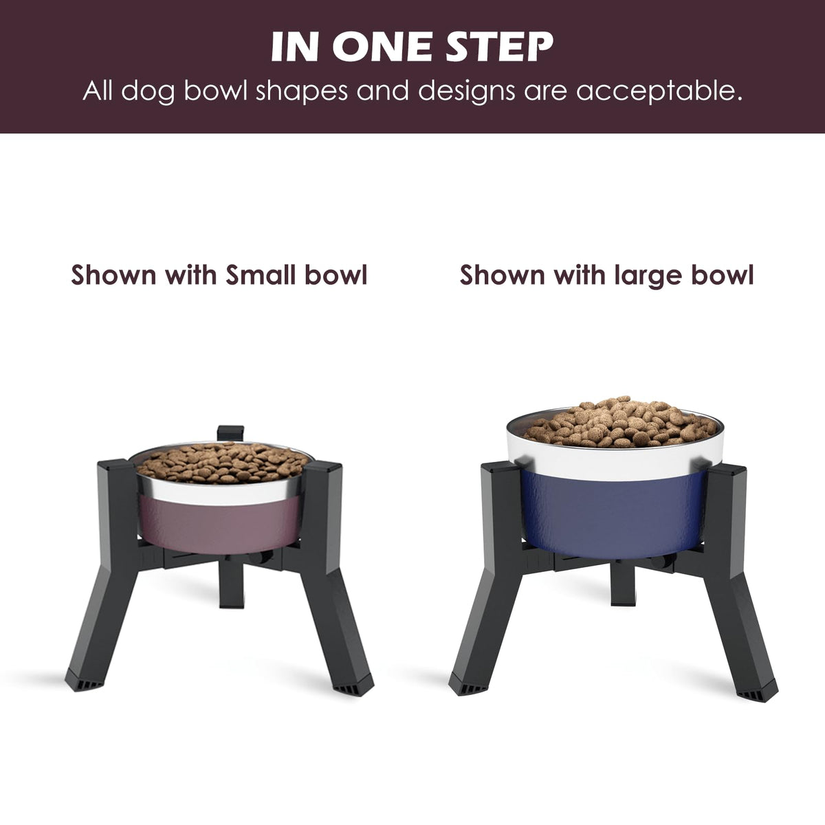 Elevated Dog Bowls Adjustable Width Stand for 5.2 (Black-7.8H- Square / Height: 7.8", Width: 5.9-8.7")