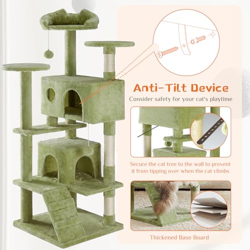 54 inch Cat Tree Tower with Scratching Posts (Green / 54 IN)