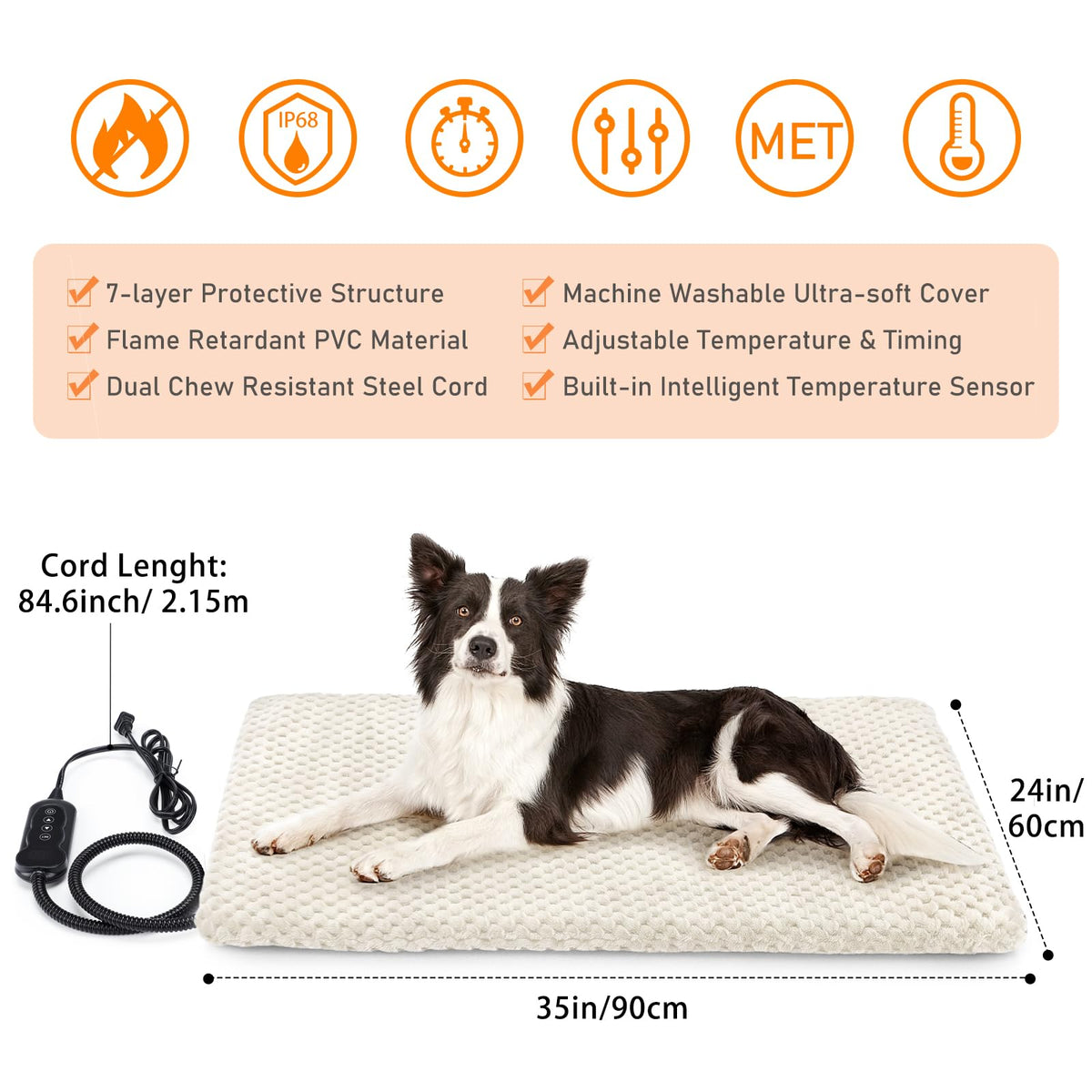 Pet Heating Pad for Cats & Dogs (L: 35" x 24" / Beige)