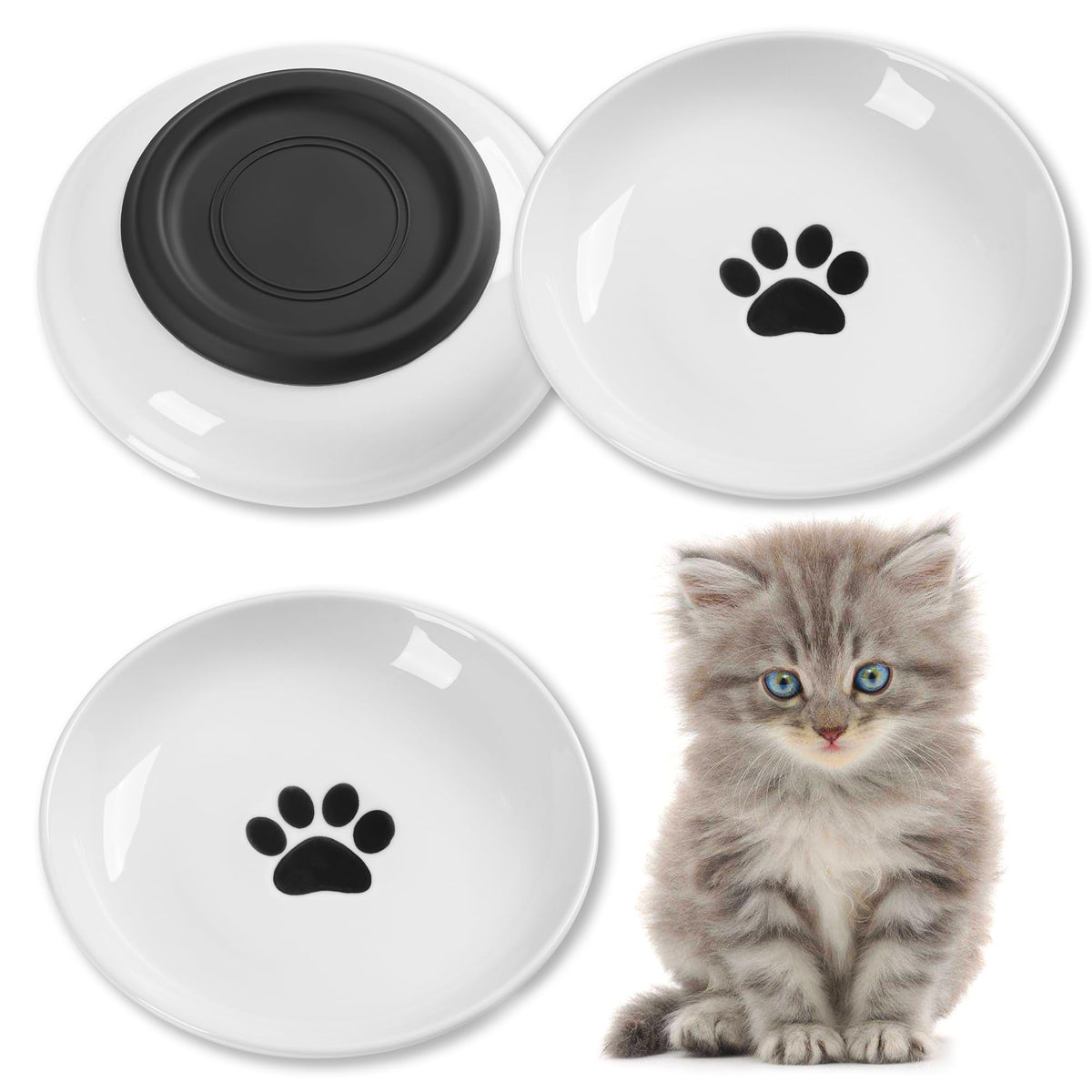 Cat Food Bowls (Shallow Dish | 3 PCS / Cat Paw)