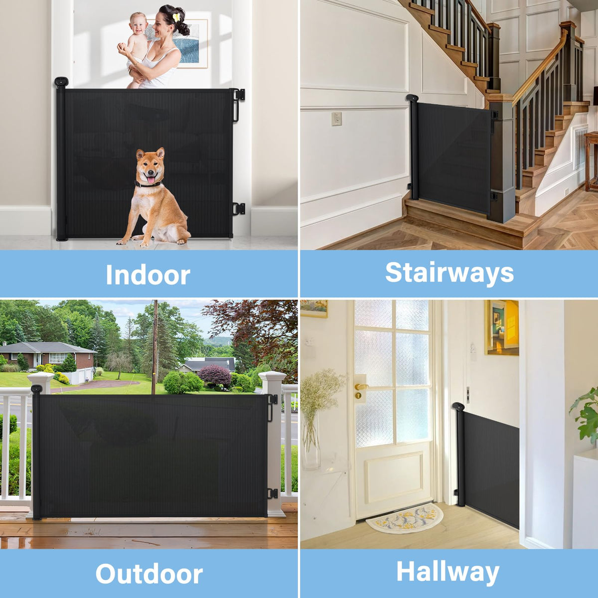 Retractable Baby & Dog Gate (A-black / 34" Tall x 72" Wide)