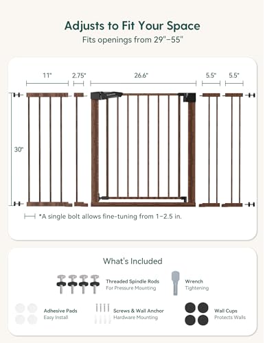 29 55" Extra Wide Baby Gate (Black Wood Pattern / 30" Tall, 29-55" Wide)