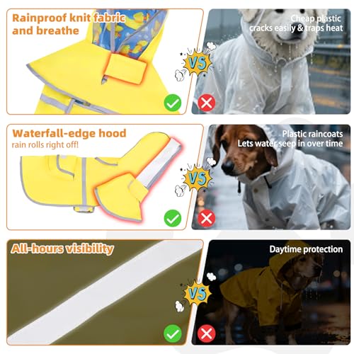 2-in-1 Reversible Small Dog Raincoat, Hooded Rain Jacket Poncho (S:5-15lbs / YELLOW)