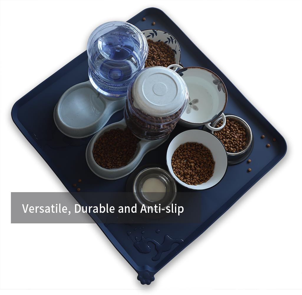 XX Large Silicone Pet Feeding Mats (28"L x 26"W / French Navy)