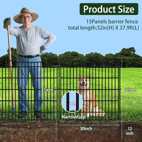 15 Panels Dog Fence Outdoor for Yard (Black / 15 Panels-32in(H)x37.9ft(L)-Concave)