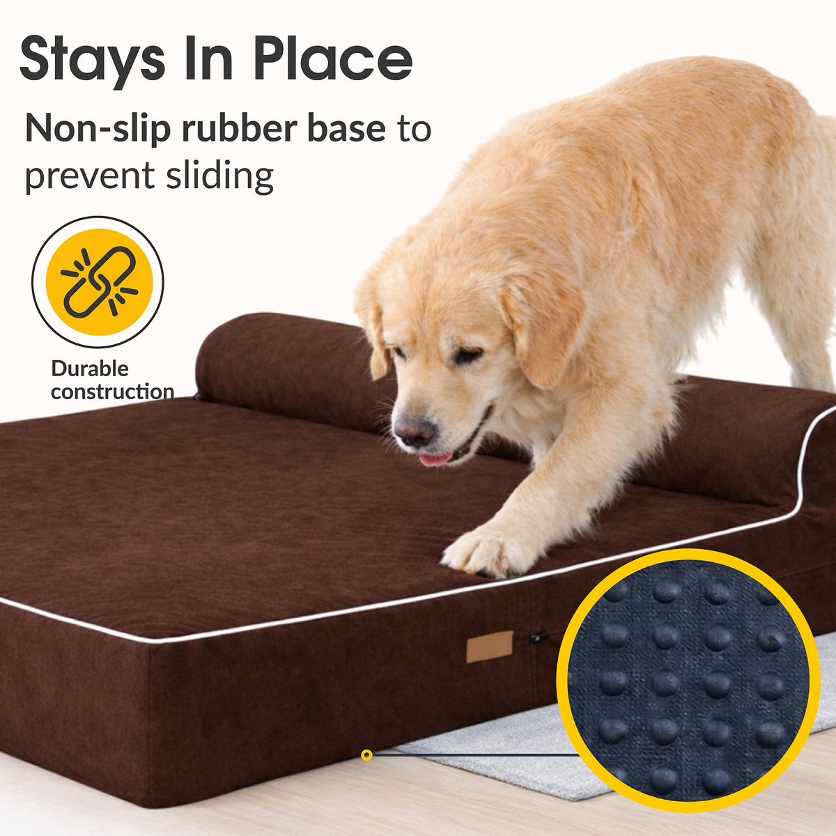 Orthopedic Memory Foam Dog Bed 7" Inch Thick Extra Large Dog Bed With Pillow Brown 50"x34"x10" Includes Waterproof Liner & Durable Removable Cover With Smart Design (Brown / XL - 50"x34"x10")