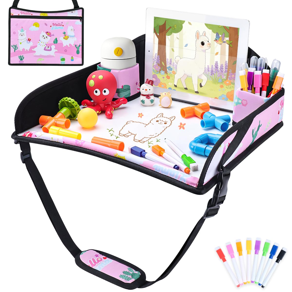 Kids Travel Tray for Car Seat (Pink Alpaca)