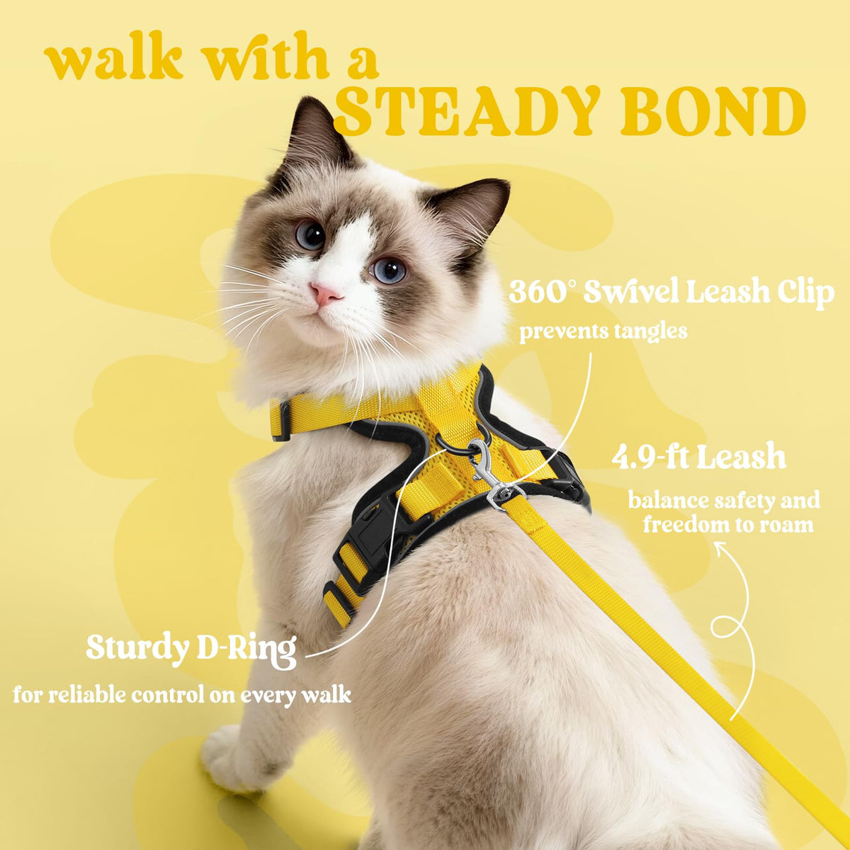 Cat Harness and Leash Set (M / Yellow)