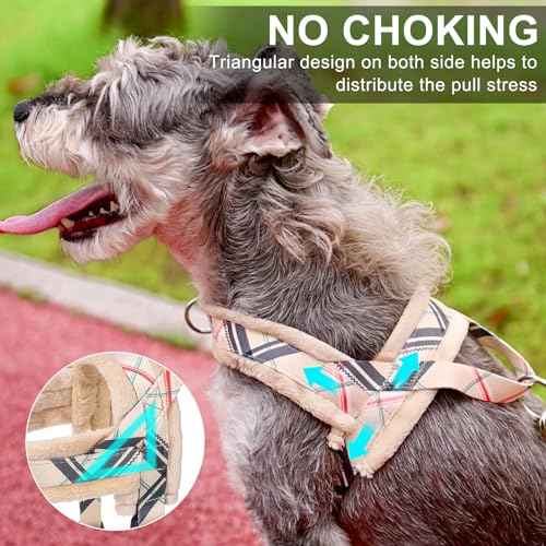 No Pull Medium Dog Harness and Leash Set (Beige_Velvet / M: Chest 21"-26.7")