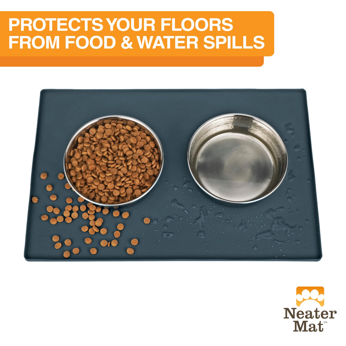 Neater Mat Pet Mats for Food and Water (32"L x 24"W / Slate Blue)