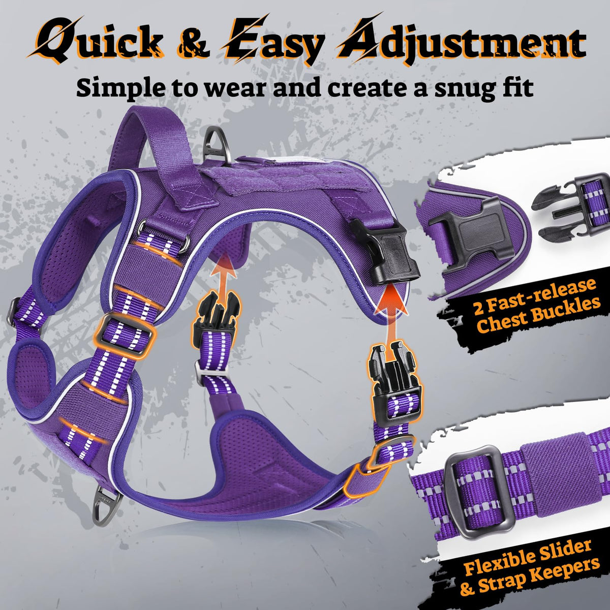 Tactical Dog Harness for Small Dogs (S(Chest:16.1"-31.5",Neck:15.4"-21.6",Back:7.1") / Purple)