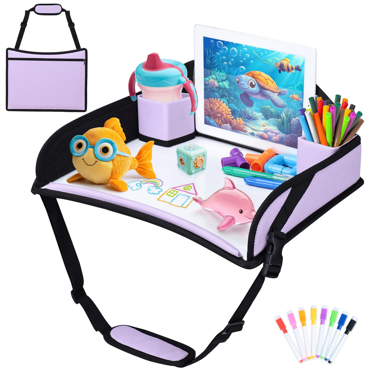 Toddler Car Seat Travel Tray FOR Road Trip Activities (Purple)