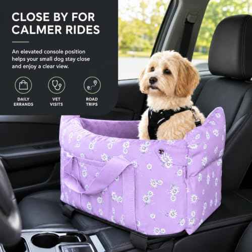 Center Console Small Dog Car Seat Portable Puppy Booster Armrest Carseat (Purple)