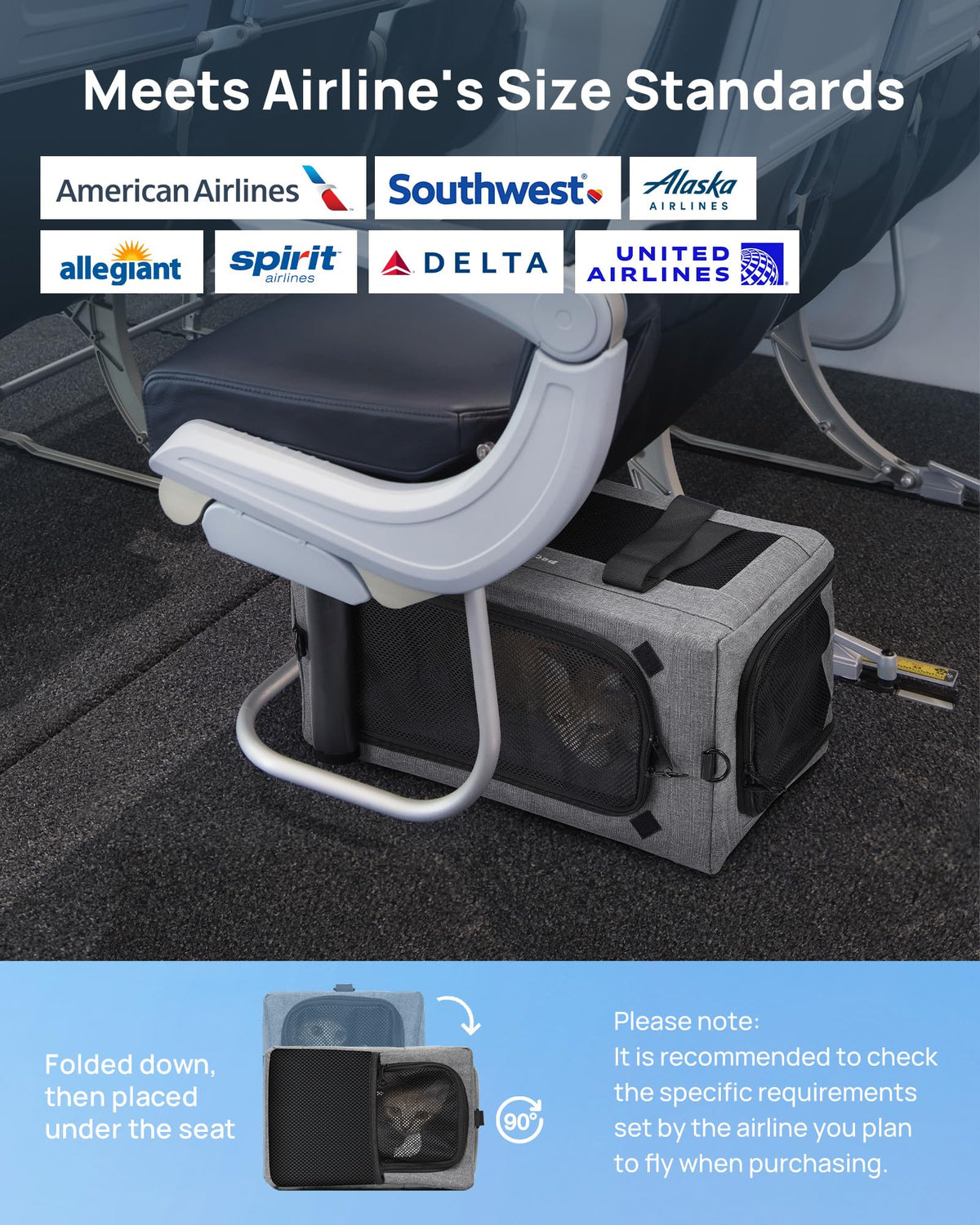 Airline Approved Cat Carrier (Grey / 16.7"L x 11.0"W x 9.0"H)